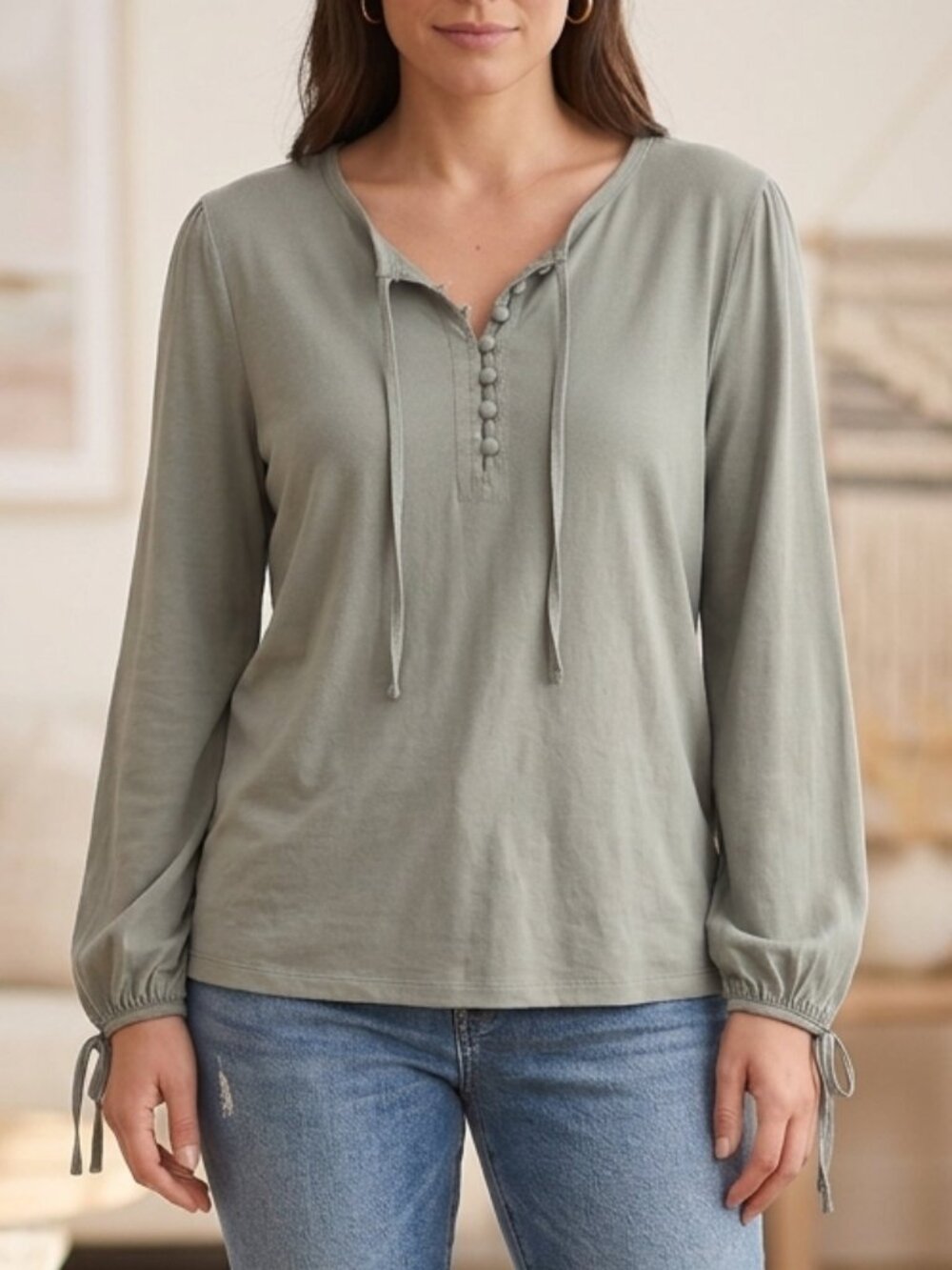 J.Crew Broken-In Jersey Button-Front Top - Size L (Style BK310) 100% Cotton